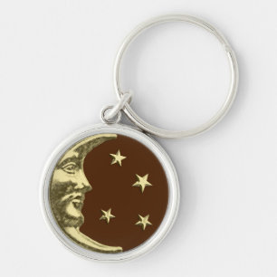 Art Deco Moon and Stars - Chocolate Brown & Gold Keychain
