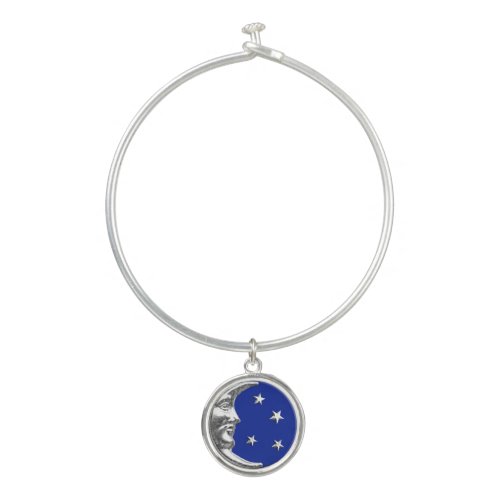 Art Deco Moon and stars _ Cobalt Blue and Silver Bangle Bracelet