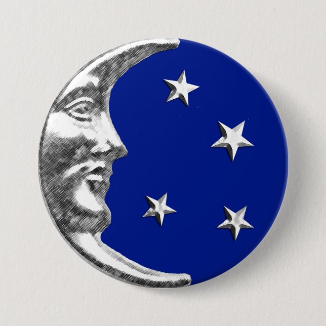 Art Deco Moon and Stars - Cobalt Blue and Silver Button (Front)
