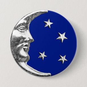 Art Deco Moon and Stars - Cobalt Blue and Silver Button
