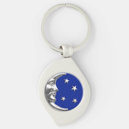 Art Deco Moon and Stars _ Cobalt Blue and Silver Keychain