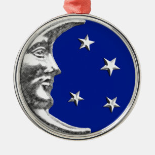 Art Deco Moon and Stars - Cobalt Blue and Silver Metal Ornament
