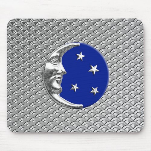 Art Deco Moon and stars _ Cobalt Blue and Silver Mouse Pad