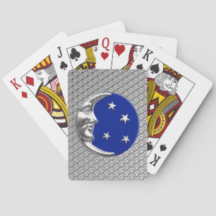 Art Deco Moon and Stars, Cobalt Blue and Silver Poker Cards