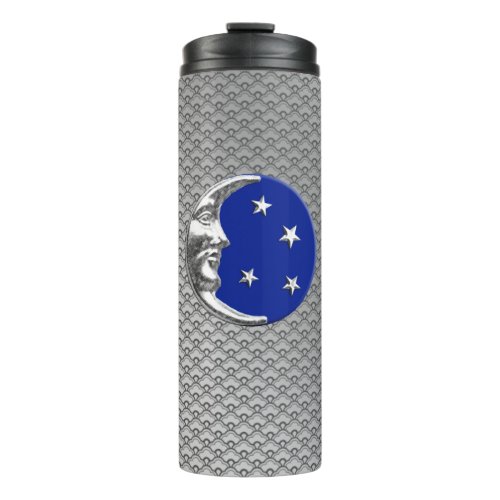 Art Deco Moon and Stars Cobalt Blue and Silver Thermal Tumbler