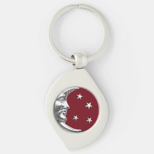 Art Deco Moon and Stars _ Dark Red and Silver Keychain