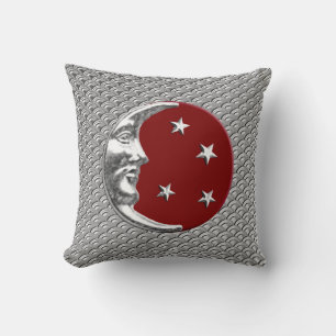Art Deco Moon and stars -  Dark Red and Silver Throw Pillow