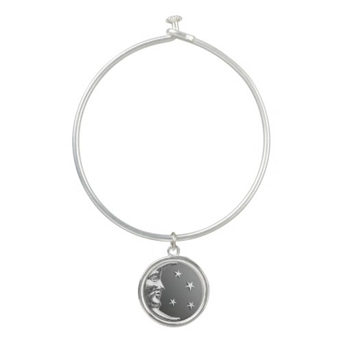 Art Deco Moon and stars _ Grey  Gray and Silver Bangle Bracelet
