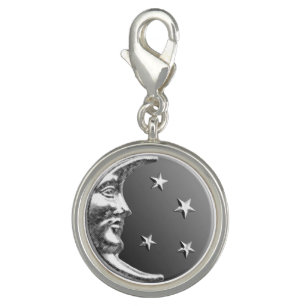 Art Deco Moon and Stars - Grey / Gray and Silver Charm