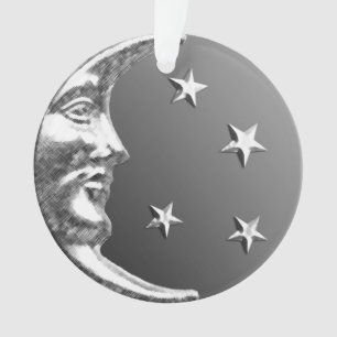 Art Deco Moon and Stars - Grey / Gray and Silver Ornament