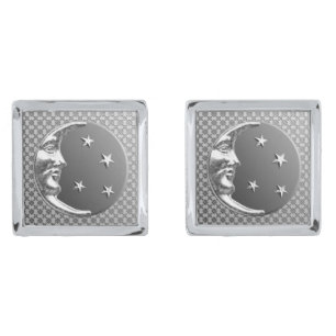 Art Deco Moon and Stars, Hematite Gray and Silver Cufflinks