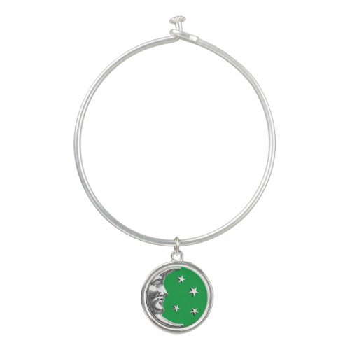 Art Deco Moon and stars _ Jade Green and Silver Bangle Bracelet