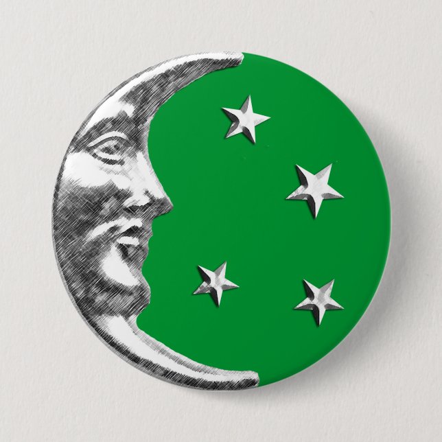 Art Deco Moon and Stars - Jade Green and Silver Button (Front)