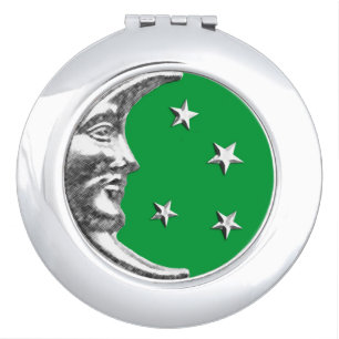 Art Deco Moon and Stars - Jade Green and Silver Compact Mirror