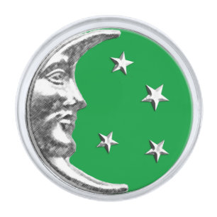 Art Deco Moon and Stars - Jade Green and Silver Finish Lapel Pin