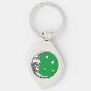 Art Deco Moon and Stars - Jade Green and Silver Keychain