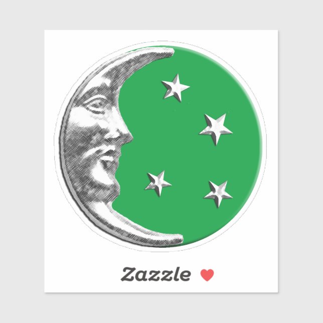 Art Deco Moon and stars - Jade Green and Silver Sticker (Sheet)