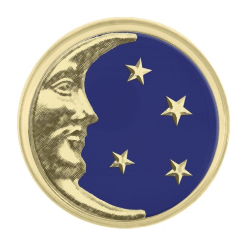 Art Deco Moon and Stars _ Navy Blue and Gold Gold Finish Lapel Pin
