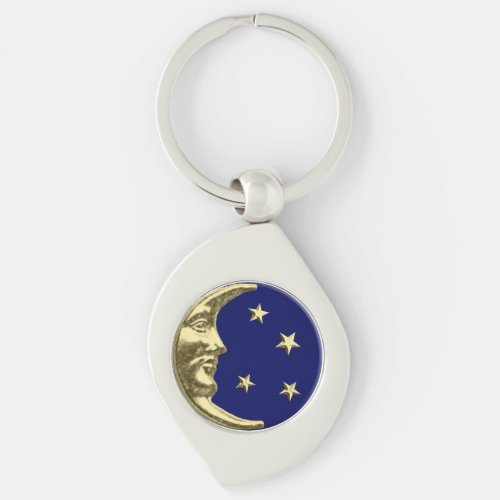 Art Deco Moon and Stars _ Navy Blue and Gold Keychain
