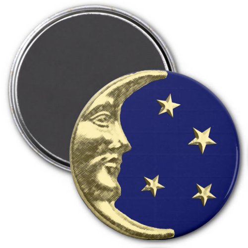 Art Deco Moon and Stars _ Navy Blue and Gold Magnet