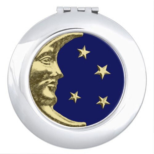 Art Deco Moon and Stars _ Navy Blue and Gold Mirror For Makeup