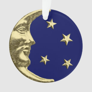 Art Deco Moon and Stars - Navy Blue and Gold Ornament