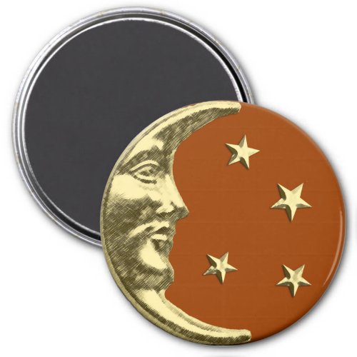 Art Deco Moon and Stars _ Rust Brown and Gold Magnet