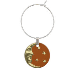 Art Deco Moon and Stars - Rust Brown and Gold Wine Charm