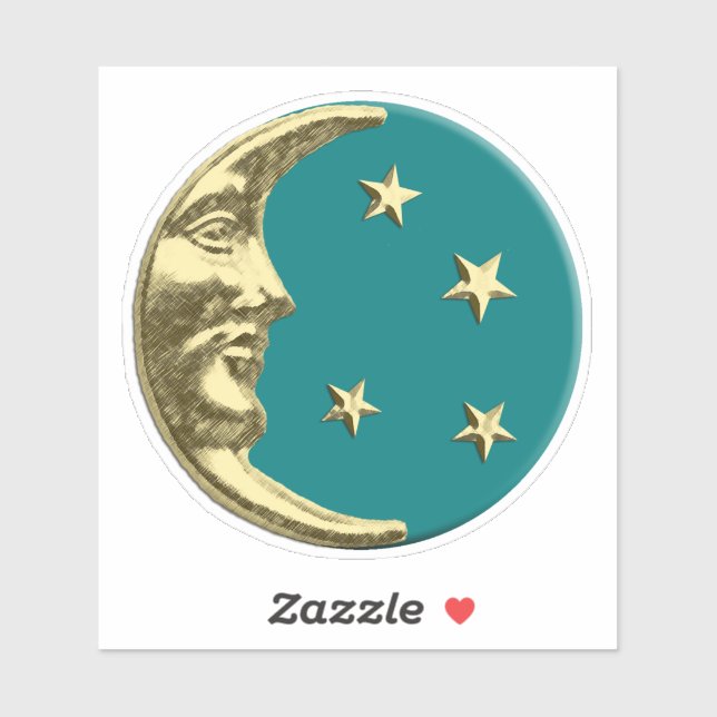 Art Deco Moon and stars - Teal and Gold Sticker (Sheet)
