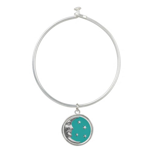 Art Deco Moon and stars _ Turquoise  Silver Bangle Bracelet