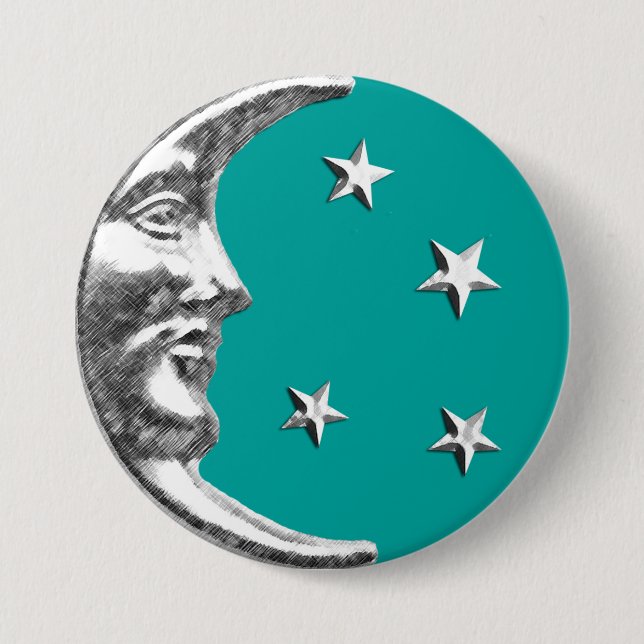 Art Deco Moon and Stars - Turquoise & Silver Button (Front)
