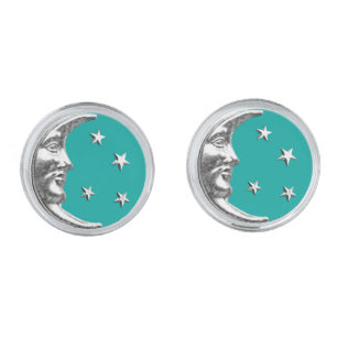 Art Deco Moon and Stars - Turquoise & Silver Cufflinks