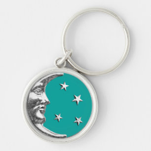 Art Deco Moon and Stars - Turquoise & Silver Keychain