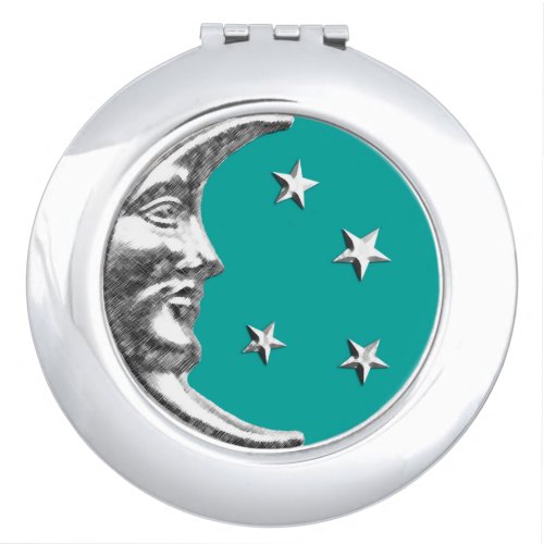 Art Deco Moon and Stars _ Turquoise  Silver Mirror For Makeup