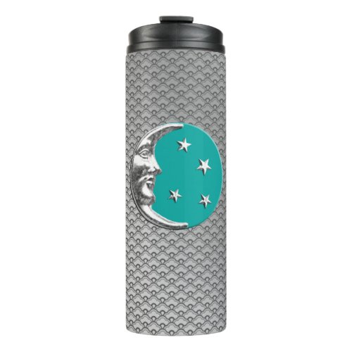 Art Deco Moon and Stars Turquoise  Silver Thermal Tumbler