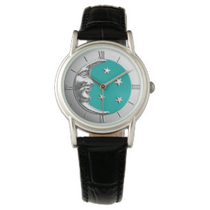 Art Deco Moon and Stars - Turquoise & Silver Watch