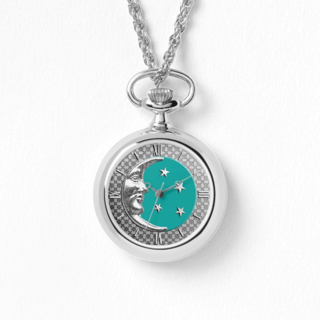 Art Deco Moon and stars - Turquoise & Silver Watch (Front)