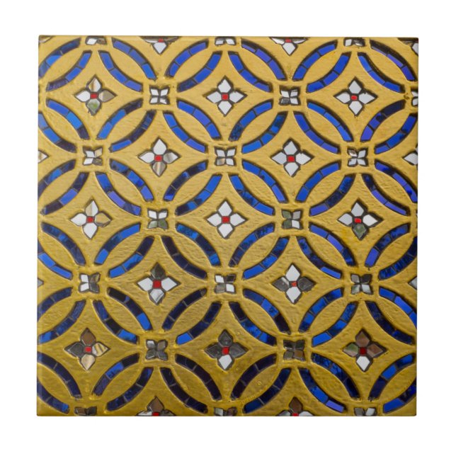 Art Deco Mosaic Tiled Gold and Blue Ceramic Tile (Front)