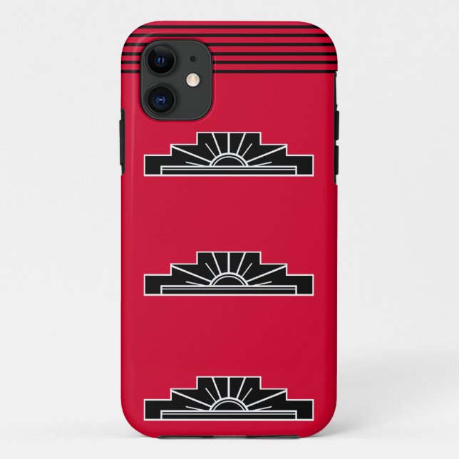 Art Deco Motif in B&W and Red Case-Mate iPhone Cas Case (Back)