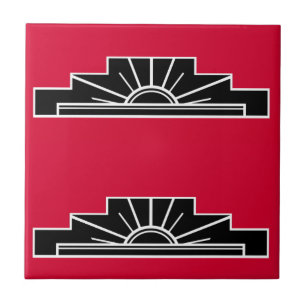 Art Deco Motif in B&W and Red Ceramic Tile