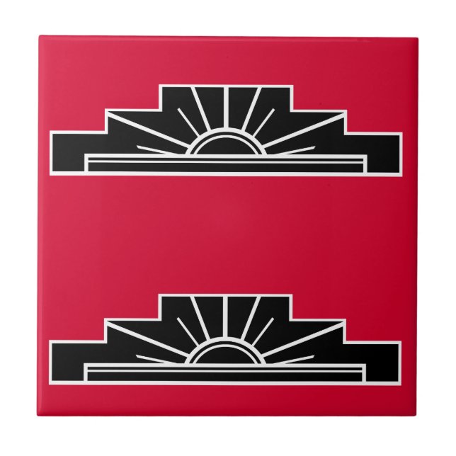 Art Deco Motif in B&W and Red Ceramic Tile (Front)