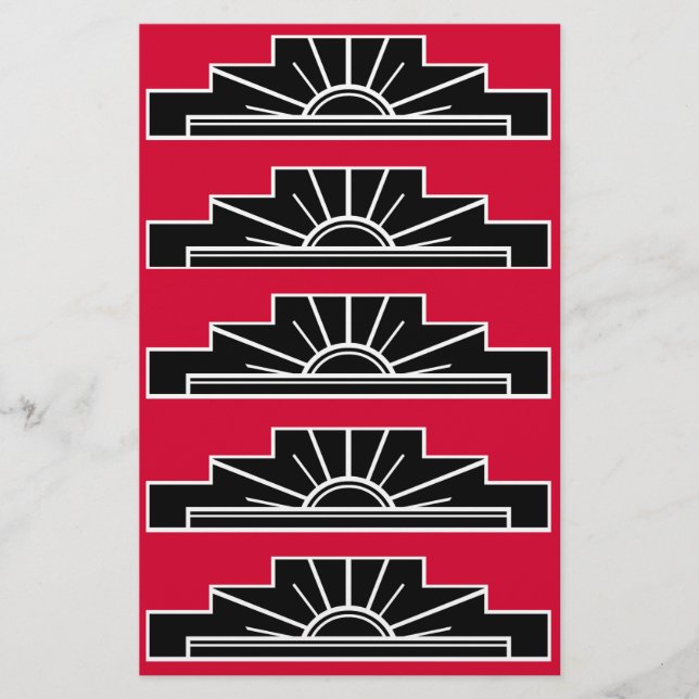 Art Deco Motif in B&W and Red Stationery (Front)