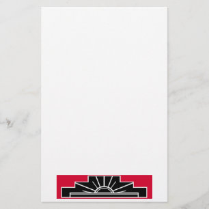 Art Deco Motif in B&W and Red Stationery