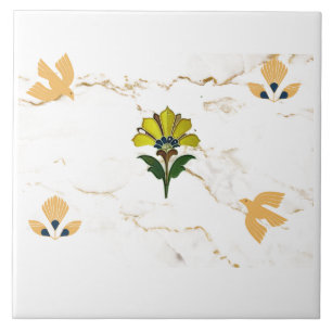 Art deco motifs on faux marble look ceramic tile