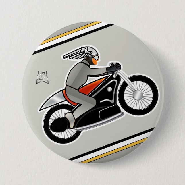 Art Deco Motorcycle (3" pin) Button (Front)