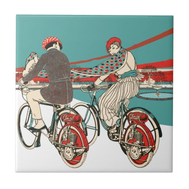 Art Deco Motorcycling Ceramic Tile (Front)