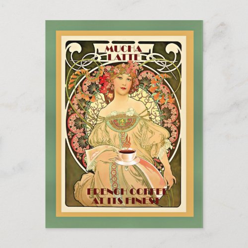 Art deco Mucha Latte Postcard