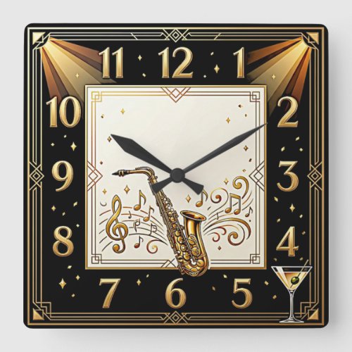 Art Deco Music Bar Square Wall Clock
