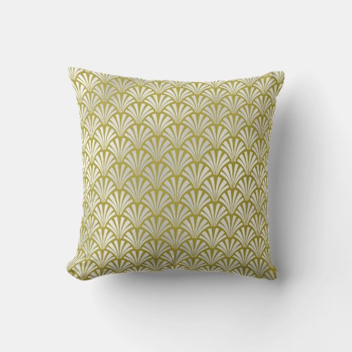 Art Deco Mustard Yellow Silver Gray Scale Seashell Throw Pillow