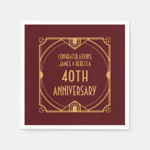 Art Deco Name 40th Wedding Anniversary Ruby Red Napkins